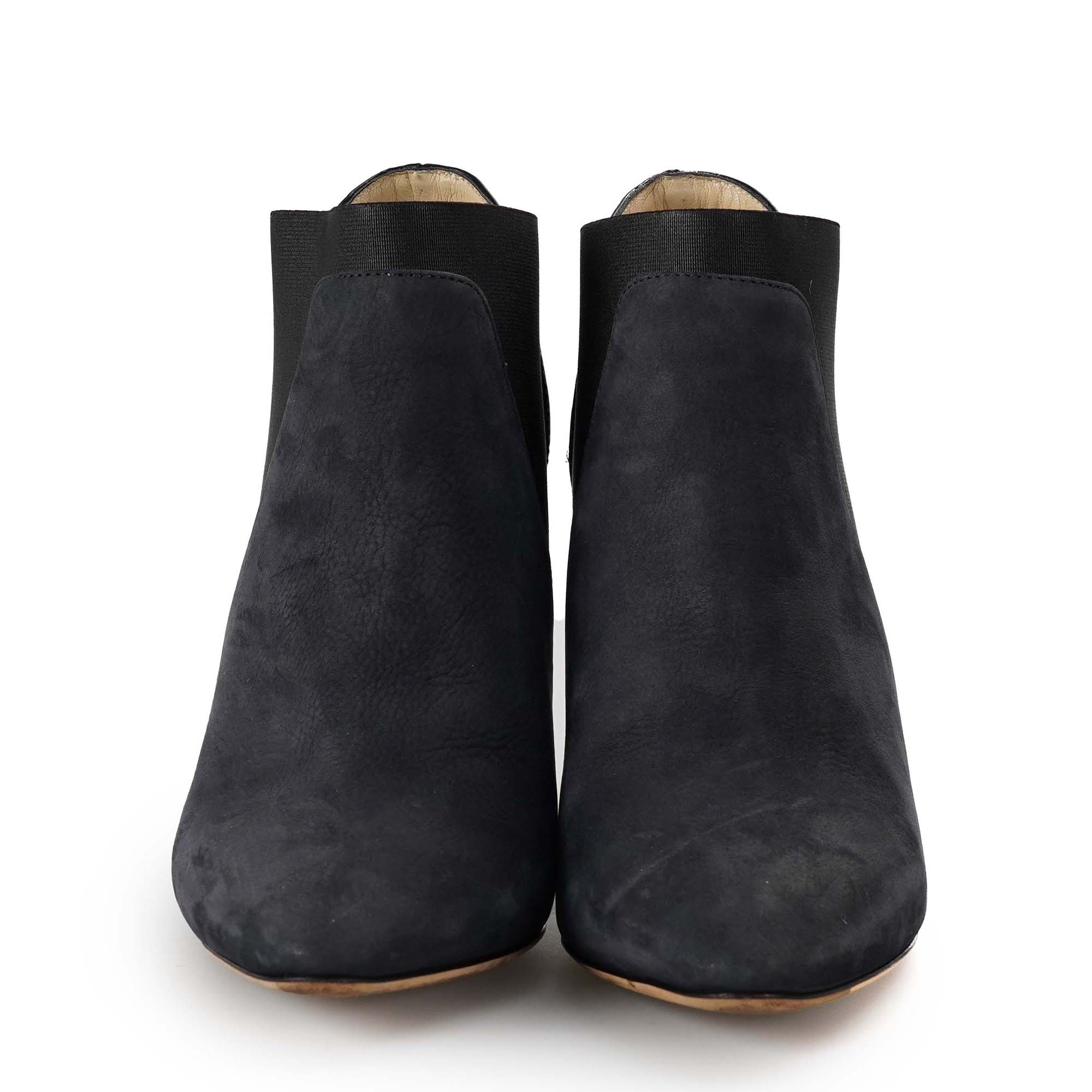 Jimmy Choo - Black Leather and Navy Nubuck Heel Booties 